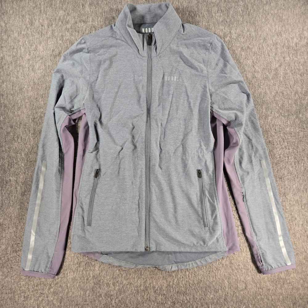 NOBULL Full Zip Running Jacket Womens Small Gray Reflective Mesh Panels
